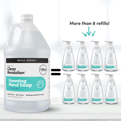 Clean Revolution Foaming Hand Soap Refill Supply Container, Ready to Use Formula, Gluten Free, Spring Air Fragrance, 128 Fl. Oz, 4 Pack