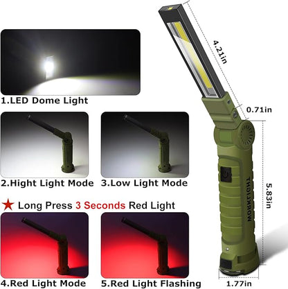 2Pack LED Work Light, USB Rechargeable COB Light with Magnetic Base 360°Rotate and 5 Modes, Folding Flashlight Inspection Light for Car Repairing, Workshop, Household and Emergency Use, Large