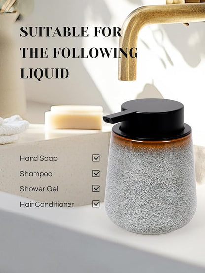 INGOFIN Ceramic Foaming Soap Dispenser -12oz Foam Hand Soap Dispenser Bathroom, Modern Refillable Dish Wash Soap Bottle for Kitchen with Large Pump,Kiln-Glazed