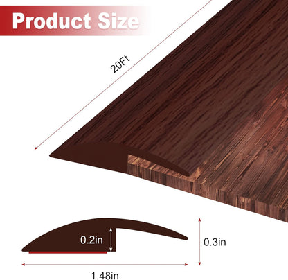 20Ft Carpet Floor Transition Strip, Self Adhesive Floor Edging Trim Strip, PVC Threshold Cover for Doorway, Floor Divider Strip Suitable for Threshold Height Less Than 5 mm - Red Wine