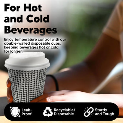 350 Pack 8 oz Insulated Disposable Coffee Cups with Lids, Double Wall Corrugated Paper Hot Cups Bulk To Go Disposable Cups for Hot Beverage or Cold