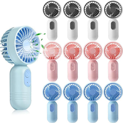 Rossesay 12 Pack Mini Portable Handheld Fan Bulk for Travel 3 Speeds, Rechargeable USB Battery Operated, Small Personal Eyelash Fans for Women Men Indoor Outdoor(Blue, White, Pink)