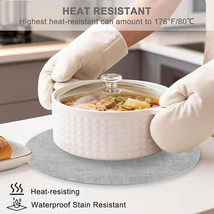 Round Faux Leather Placemats and Coasters, Set of 8, Reversible Heat Resistant Non-Slip Table Mats, Waterproof Wipeable Place Mats for Dining Table, Washable for Indoor & Outdoor (8, Light Grey)