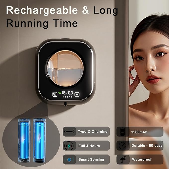 Automatic Soap Dispenser Touchless, 5 Visual Levels Foam Soap Dispenser,11.3 oz Liquid Storage Tank,80 Days of Battery Life,Digital Display,Soap Dispenser for Kitchen Sink (Black)