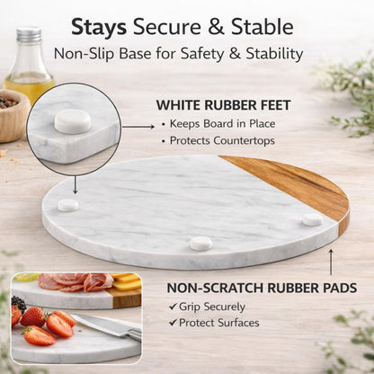 White Marble Board, 10 Inches | Cheese Board, Acacia Wooden Serving Tray, For Charcuterie, Cheese, Meats, Fruit, Crackers, Cutting Board, Round Slab