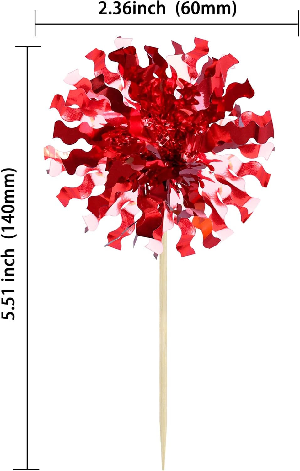 Ephlyn 30Pcs Foil Firework Cupcake Toppers Happy Birthday Cake Toppers Tinsel Flower Drink Stirrers Cocktail Food Fruit Toothpicks for Valentine's Day Party Decorations Red