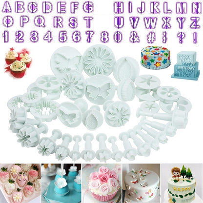 Flower Fondant Cutters,73Pcs Cake Cookie Cutter Plunger Sugarcraft Alphabet Letters Decorating Tools