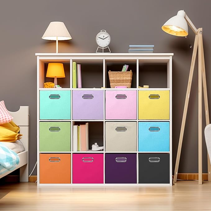 ShellKingdom Storage Bins, Foldable Fabric Storage Cubes And Cloth Storage Organizer Drawer with Metal Handle For Closet And Toys Storage, 11 X 10.5 X 10.5 INCH, 2 Pack (Light Blue)