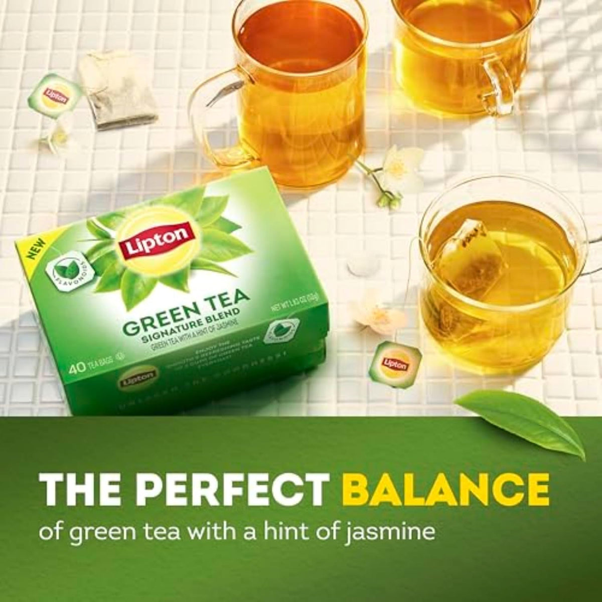 Lipton Signature Blend Green Tea Bags, Unsweetened Teabags for Hot Tea or Iced Tea with Caffeine and Flavonoids, 240 Total Tea Bags (40ct - Pack of 6)