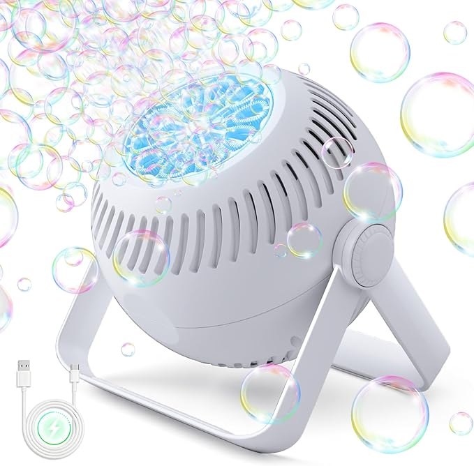 2026 Bubble Machine, 20000+ Bubbles Rechargeable Bubble Maker, Automatic Bubble Blower with Lights & 360° Adjustable Angle, Outdoor Bubble Toys Gifts for Kids, Birthday Parties, Backyard, Wedding