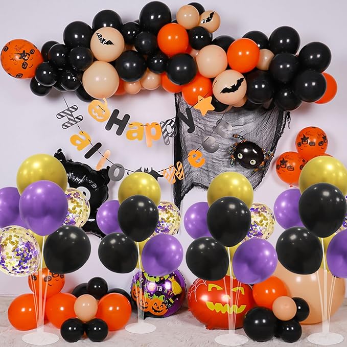 ZJDHPTY Halloween Decorations,4 Set Balloon Stand with Purple Black Gold Balloons,Balloon Centerpieces for Birthday Graduation Wedding Retirement Anniversary Homecoming Indoor Party Decorations