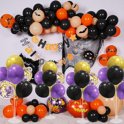 ZJDHPTY Halloween Decorations,4 Set Balloon Stand with Purple Black Gold Balloons,Balloon Centerpieces for Birthday Graduation Wedding Retirement Anniversary Homecoming Indoor Party Decorations