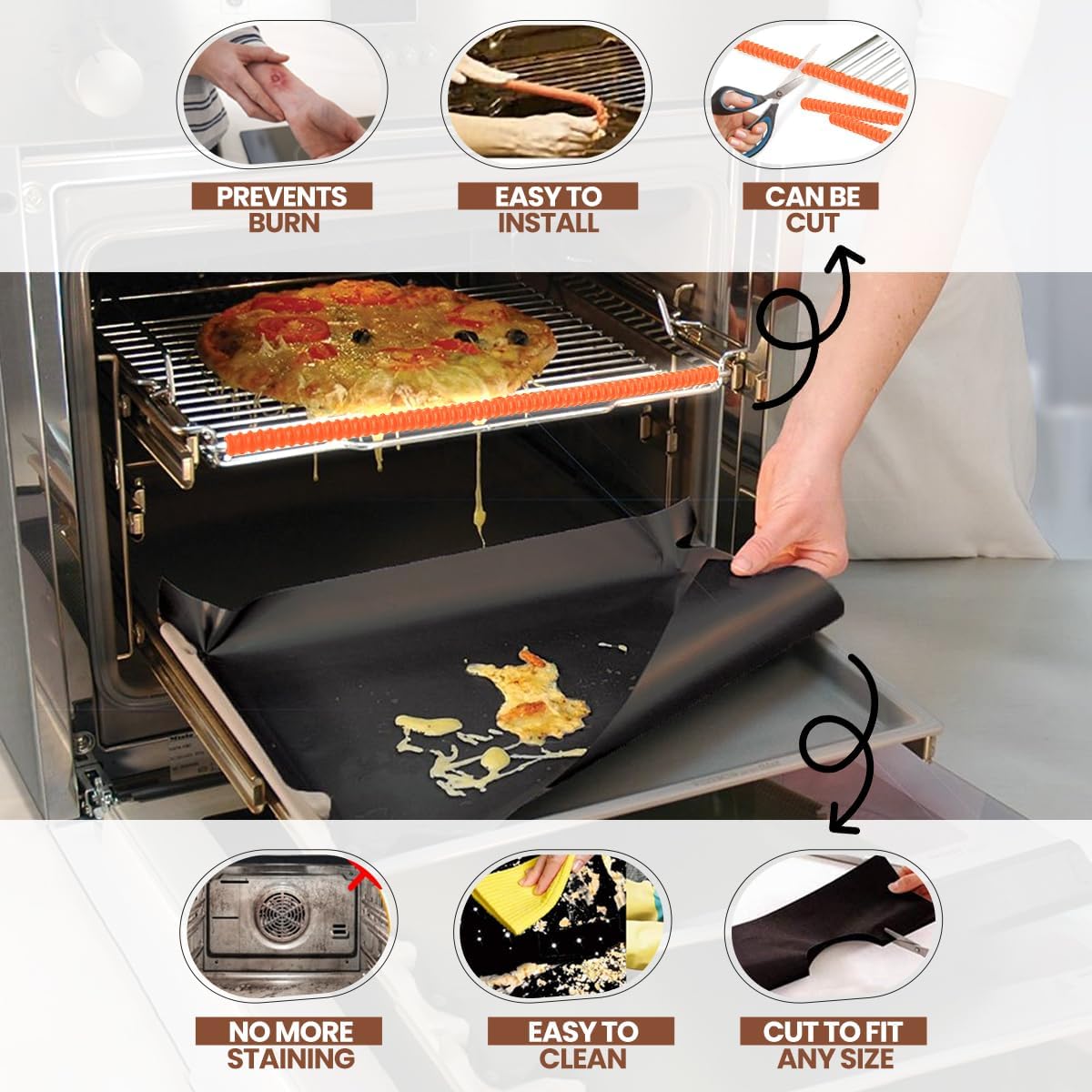 Oven Liners for Bottom of Oven 17"x 25" and Silicone Rack Guards Orange 22"