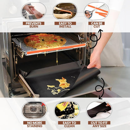 Oven Liners for Bottom of Oven 17"x 25" and Silicone Rack Guards Orange 22"