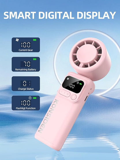 Portable Handheld Turbo Fan, 199 Stepless Speeds, 4000mAh USB Rechargeable, 12H Runtime, 2H Fast Charging, Smart Display, Emergency Flashlight, Personal Cooling Fan for Travel, Gym, Camping, Outdoors