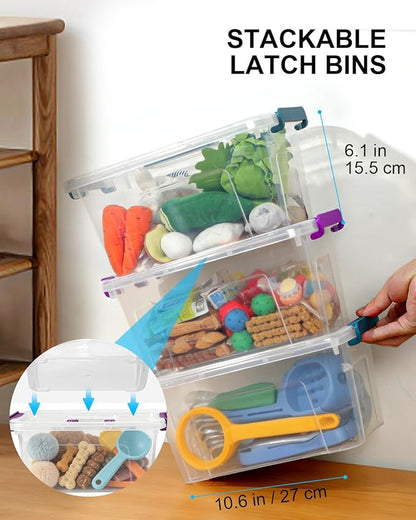AREYZIN Plastic Storage Bins with Lids 6 Pack,7 Quart Stackable Storage Containers with Buckle Latches, Heavy Duty Clear Organizer Bins for Home Office Supplies, Craft & Toy Storage, BPA-Free,Purple