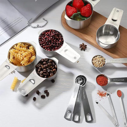 21PCS Measuring Cups and Spoons Set, Include 7 Nesting Measuring Cups, 9 Measuring Spoons and 5 Mini Spoons, Stainless Steel Metal Measuring Set
