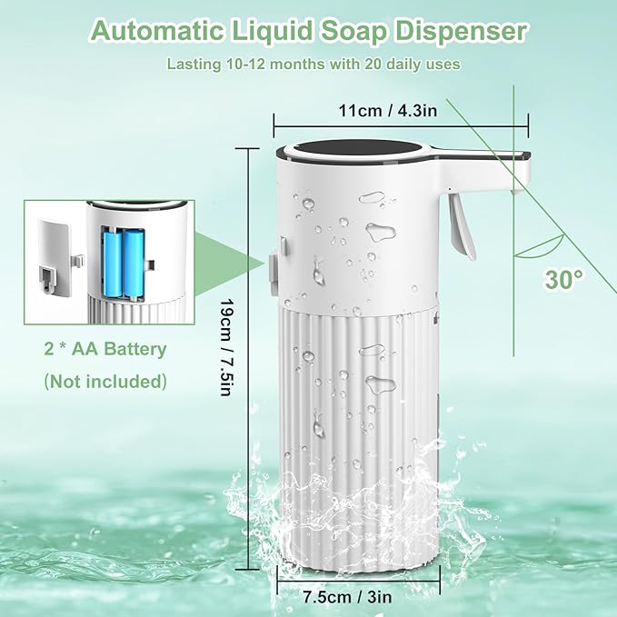 Push-Activated Automatic Soap Dispenser, Continuous Flow Control 400ml Large Capacity AA Battery Powered Waterproof Adjustable Volume Soap Dispenser for Bathroom & Kitchen(Liquid)