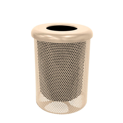 COATEDOUTDOORFURNITURE RFT-P-TAN Heavy Duty Round Trash Receptacle with Flat Top, Liner Included, 32 Gallon, Tan, Made in America