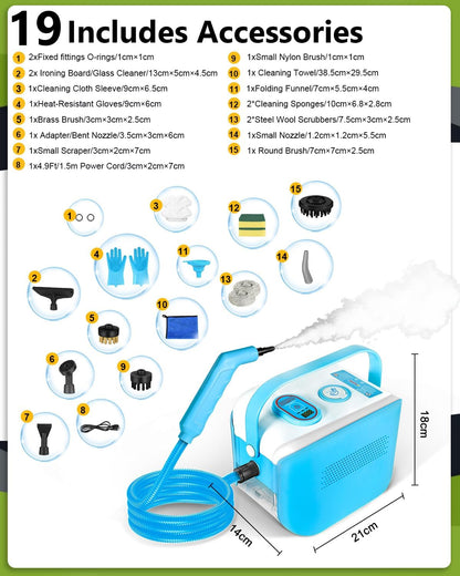 Handheld Steam Cleaner for Home, 10s Heat-Up/2.1 Qt Tank/4.5BAR High Pressure Hand held Steamer for Cleaning, 3 Level Pressurized Portable Steam Cleaner for Car Detailing, Bed Bugs, Blue,Tile, Grout