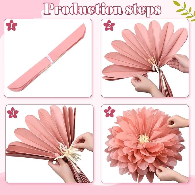 Geyee 18 Pcs Mexican Paper Flowers Colorful Fiesta Tissue Paper Flowers Pom Poms Mexican Carnival for Floral Party Backdrop Wedding Birthday Party Craft (Vintage Color,10" 12" 14")