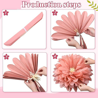 Geyee 18 Pcs Mexican Paper Flowers Colorful Fiesta Tissue Paper Flowers Pom Poms Mexican Carnival for Floral Party Backdrop Wedding Birthday Party Craft (Vintage Color,10" 12" 14")
