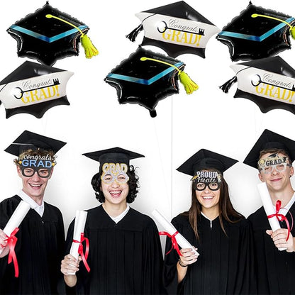 6pcs Graduation Cap Decorations Set, Congrats Grad Balloons, Large Graduation Cap, Hat Balloon with Tassel Design, Grad Foil Balloons For College High School Party Decorations 2026