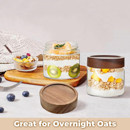 Set of 2 Glass Food Storage Jars, Premium Clear Glass Container Jar with Airtight Wooden Screw Lid, Kitchen Canisters for Coffee,Tea,Pasta,Cookies