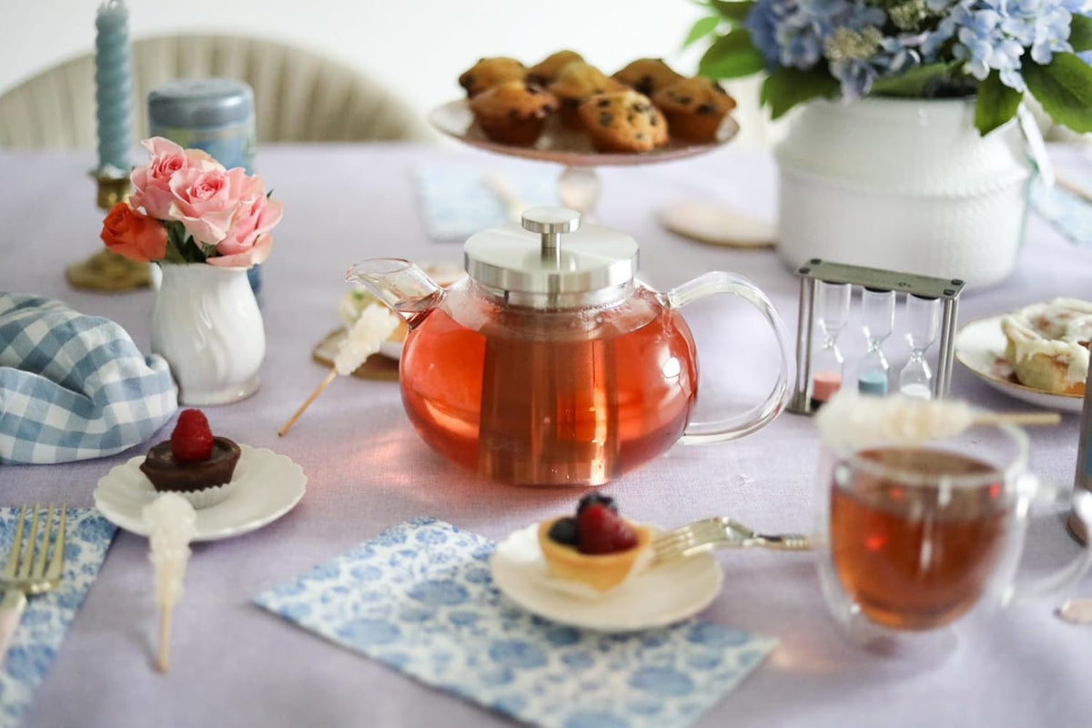 Teabloom Connoisseur Glass Teapot with Stainless Steel Infuser for Loose Tea – 4-Cup Capacity, Stovetop-Safe, Durable Borosilicate Glass, Perfect for Hot and Iced Tea