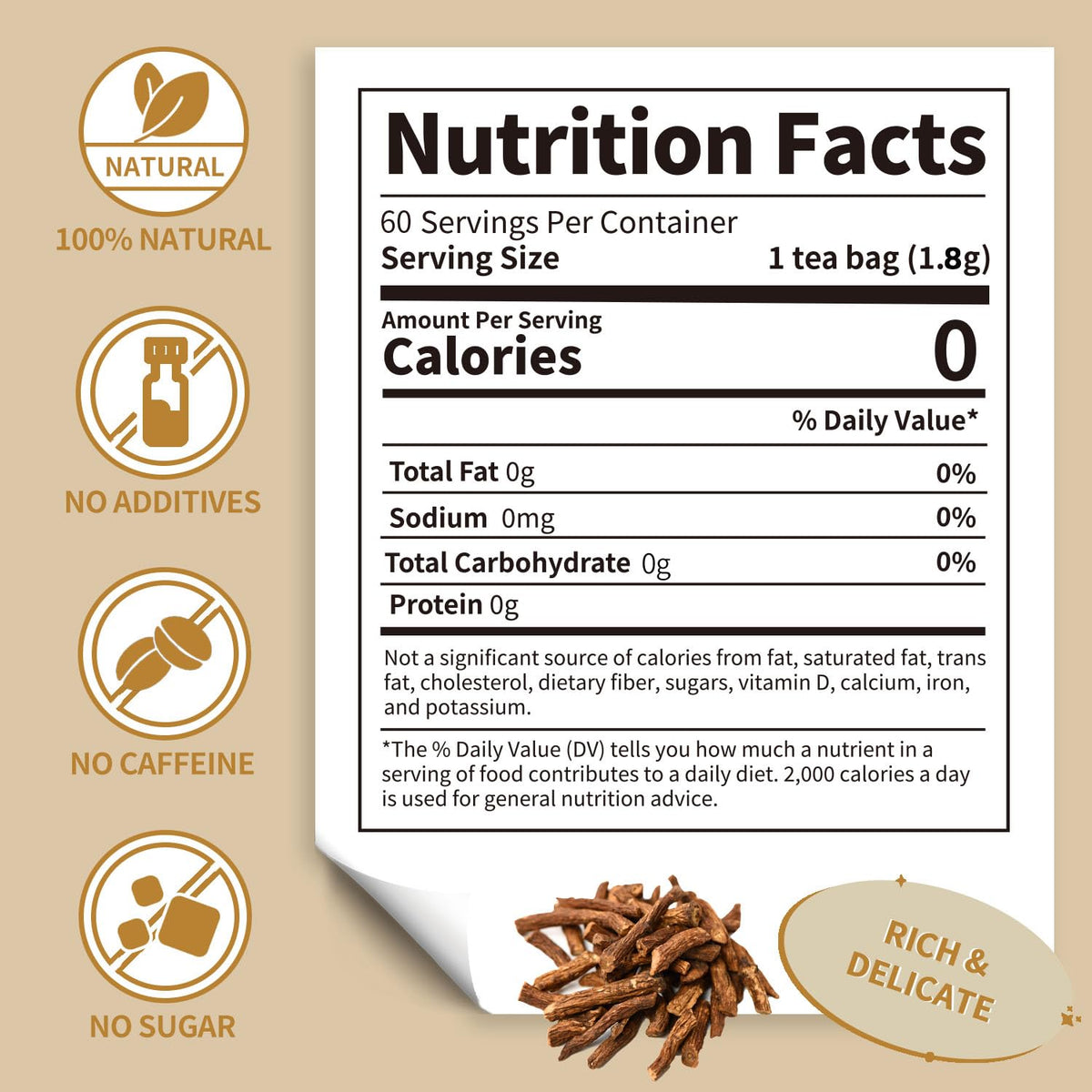 Lynginya Dandelion Root Tea, 60 Tea Bags - Premium Roasted Dandelion Root - Natural Herbal Tea - Rich Flavor - No Sugar & No Caffeine