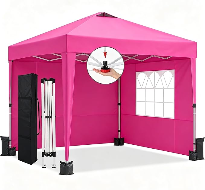 10x10 Pop Up Canopy Tent with 4 Removable Sidewalls, Heavy Duty Waterproof Party Tent with Church Windows,Pink Commercial Grade Instant Gazebo for Outdoor Event Wedding Vendor