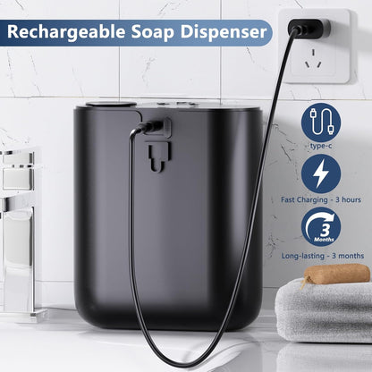 Automatic Liquid Soap Dispenser Touchless, 1200mAh Rechargeable Smart Hand Soap Dispenser, 9-Level Adjustable, 16.9oz/500mL Wall Mount for Bathroom Kitchen Office Dish Soap,Hands-Free,Black