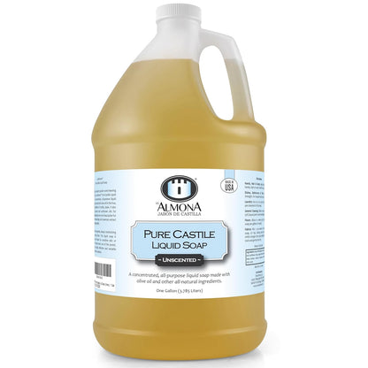 Pure Castile Liquid Soap, UNSCENTED, 1 Gallon - Multipurpose: Hands, Face, Body, Laundry, Dishes & More - For Sensitive Skin, All-Natural Ingredients, Fragrance Free