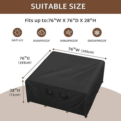 iBirdie Outdoor Patio Furniture Set Covers 76 x 76 inch Waterproof Weatherproof Square Cover, Heavy Duty 600D for Outside Dining Table and Chairs