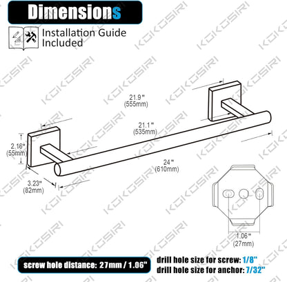 KOKOSIRI Bath Towel Bar Bathroom Towel Holder for Toilet Kitchen 24 Inch Necklace Holder Chrome Stainless Steel B4005CH-L24