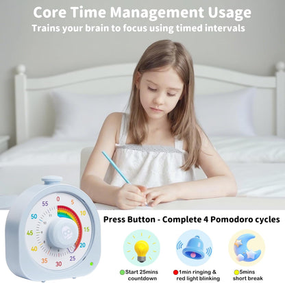 Visual Timer for Kids, Rechargeable Timer for Classroom Office Kitchen with 'Rainbow' Pattern Design, 60min/12h Silent Countdown Timers