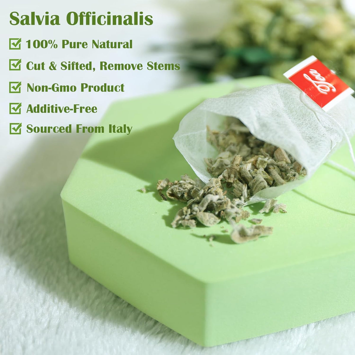 Tearelae - Premium Sage Leaf Tea Bags - 1.5g x 40 Count - Natural Cut & Sifted Sage Herb Salvia Officinalis - Non-GMO - Caffeine-free