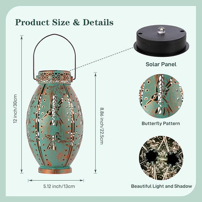 2 Pack Solar Lanterns Outdoor Waterproof Decorative Hummingbird Solar Lantern Lights Hanging for Outside Patio Tableto Garden Yard Lawn Decor, Gifts for Mom Grandma Woman