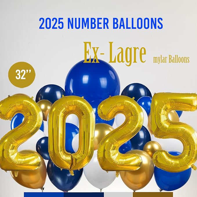 Blue Themed Graduation Balloon Garland Arch Kit with foil Balloons for High School College students graduate class of 2025 Prom Congrats Party Decorations Backdrop (Blue white gold)