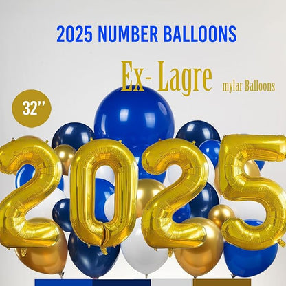 Blue Themed Graduation Balloon Garland Arch Kit with foil Balloons for High School College students graduate class of 2025 Prom Congrats Party Decorations Backdrop (Blue white gold)