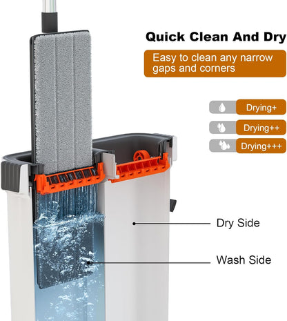 Mop and Bucket with Wringer Set,Hands Free Flat Floor Mop and Bucket,2 Washable Microfiber Pads Included,Wet and Dry Use, Home Floor Cleaning System for All Floor Types and Windows
