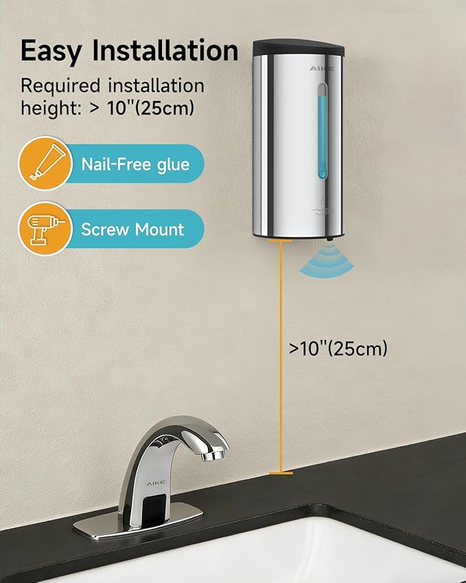 AIKE Classic Automatic Soap Dispenser,25 oz Liquid Wall Mount,Polished Stainless Steel Finish Model AK1205E