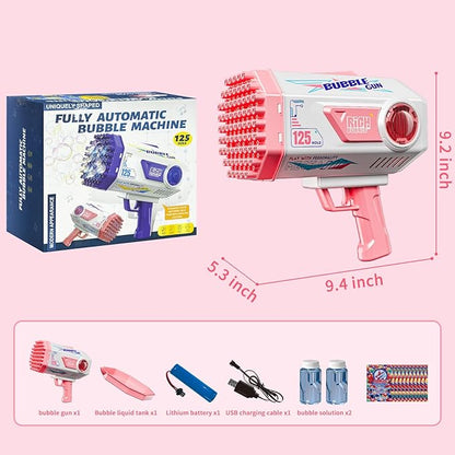 Deserthome Bubble Gun, Upgraded 125 Holes Bubble Guns for Wedding, Pink Bubble Machine for Kids Age 3 4 5 6 7 8 9 10 11 12 Year Old, Big Bubble Blower Gun with Lights, Easter Outdoor Party Favors