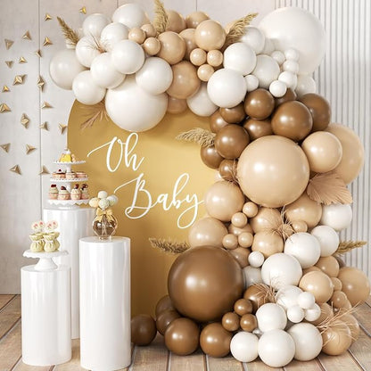 MEBAY Boho Brown Balloon Garland Arch Kit, 166Pcs Coffee Brown Nude White Balloons for Neutral Bear Bridal Baby Shower Birthday Party Decorations