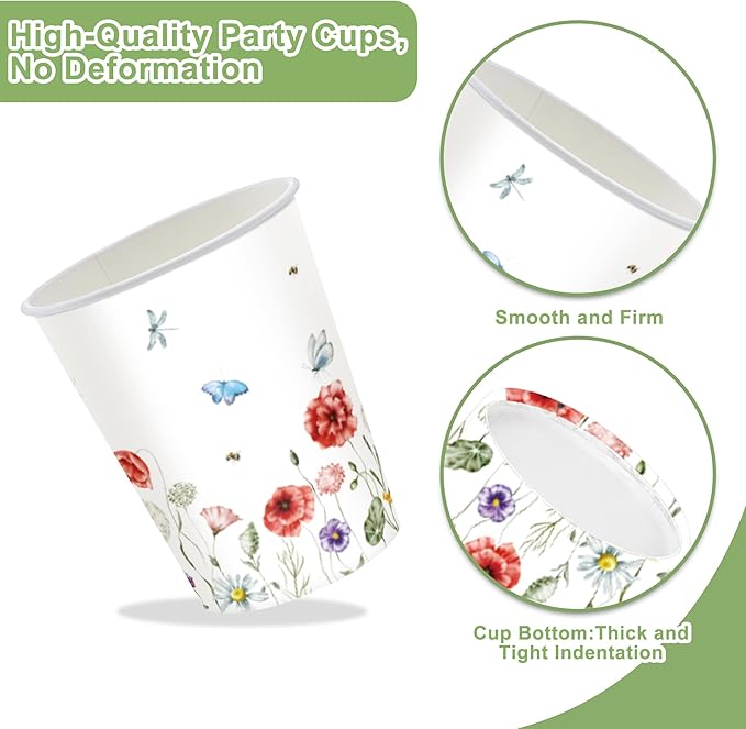 152 Pcs Spring Wildflower Party Decorations Include Plates, Napkins, Cups, Banner, Tablecloth for Floral Birthday Wedding Baby Shower Party, Serve 24