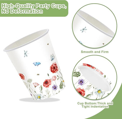 152 Pcs Spring Wildflower Party Decorations Include Plates, Napkins, Cups, Banner, Tablecloth for Floral Birthday Wedding Baby Shower Party, Serve 24