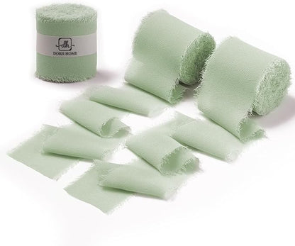 DORIS HOME Sage Green Chiffon Ribbon for Flower Bouquet, 2" x21Yd Fabric Ribbon for Gift Wrapping, Handmade Frayed Ribbon for Wedding/Christmas Decorations