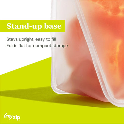 (re) zip 5-Piece Stand-Up Pack n Go Reusable Bag Kit, BPA-Free, Food Grade, Leakproof, Freezer and Dishwasher Safe, Quart (1), 2-Cup (2), Snack (2) - Multicolor