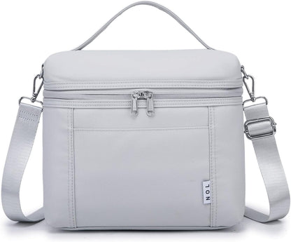 NOL Natural Organic Lifestyle Insulated Lunch Bags for Women Cooler Bag Lightweight Nylon Waterproof Lunch Box For Work (Gray White, Medium(normal))