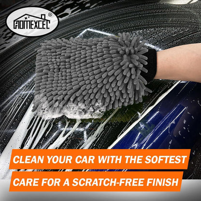 HOMEXCEL Car Wash Mitt, 2PK Chenille Microfiber Wash Mitt, Scratch-Free & Lint-Free, Rich Foam, Highly Absorbent, Double Sided, Perfect for Car Washing and Detailing, 10.2" x 6.7 ", Grey